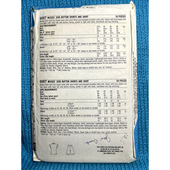 Simplicity 6057 Sewing pattern blouse shorts 1980s size 12 14 - Picture 3 of 6